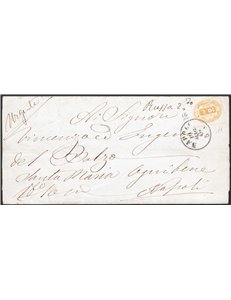 Italia Regno - 19/5/1868 - Lettera da Napoli per città affrancata per segnatasse da 10 c. giallo n° 1 regolarmente timbrato con 