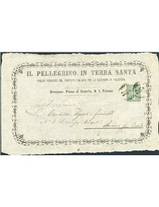 Italia Regno - 16/7/1872 - Foglio d'accompagnamento del periodico "Il Pellegrino in Terra Santa" indirizzato ed affrancato in ta