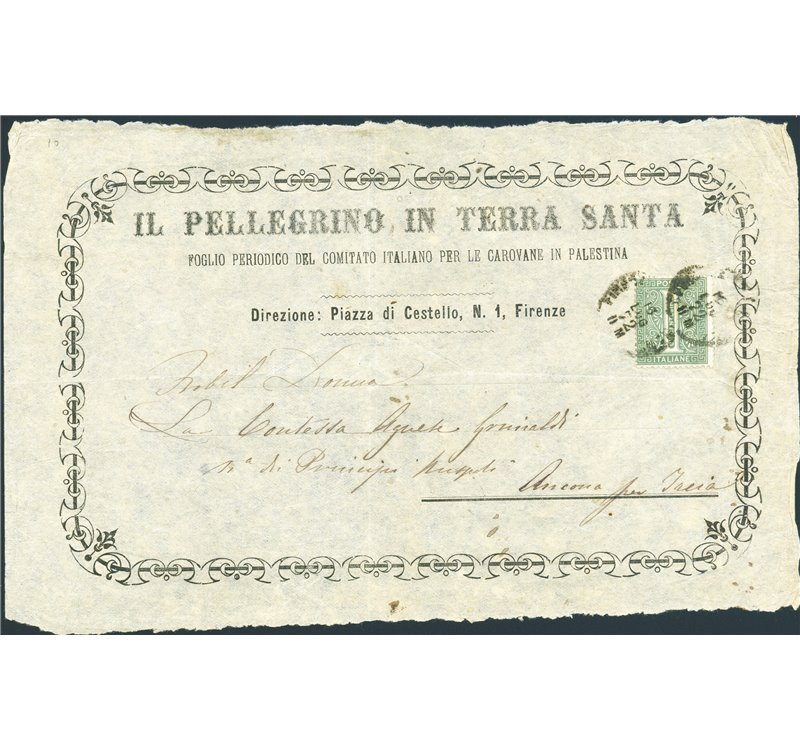 Italia Regno - 16/7/1872 - Foglio d'accompagnamento del periodico "Il Pellegrino in Terra Santa" indirizzato ed affrancato in ta
