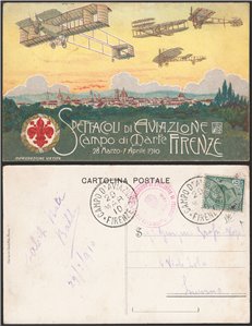 Italia Regno - Precursori e Pionieri - 29/03/1910 - Firenze Spettacoli di Aviazione, cartolina della manifestazione affrancata c