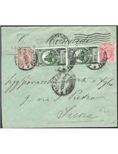 Italia Regno - 6/10/1913 - Lettera da Firenze per Siena affrancata in tariffa con 1 c. Floreale + 10 c. Leoni + 2 c. su 5 (x2), 