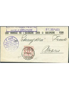 Italia Regno - 27/6/1924 - Piego di lettera circolare dell'ufficio Naz. Colloc. Disoccupati da Pesaro per Urbino affrancata in t