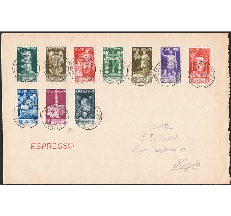 Italia Regno - 15/10/1937 - Lettera da Asti per Napoli affrancata con serie di posta ordinaria “Bimillenario Augusto”, n° 416/25