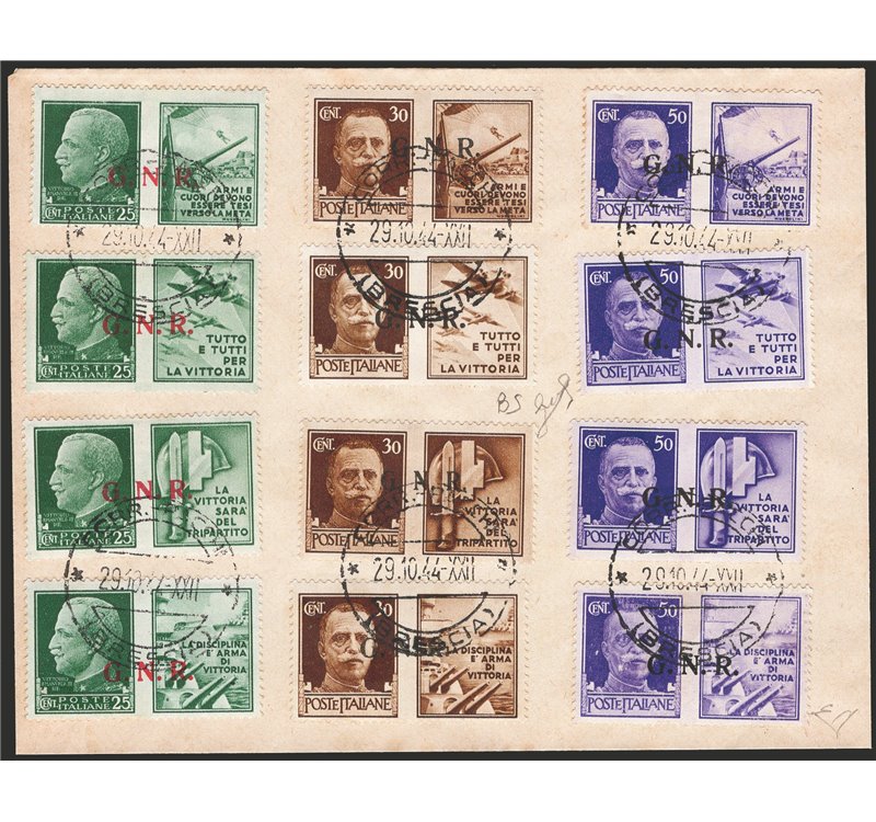 R.S.I. - 29/10/1944 - Busta filatelica affrancata con serie di Propaganda di Guerra e con soprast. di Brescia II tipo “G.N.R.”, 