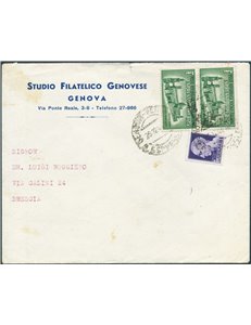 R.S.I. - 29/12/1944 - Lettera espresso da Genova per Brescia con coppia serie Duomo di Palermo Ex 1,25 £ + Imperiale 1 £