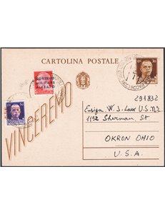 Occup. Anglo Americana - Napoli - 10/12/1943 - Intero postale Imperiale 30 c. “Vinceremo” da Napoli per Okron Ohio (USA) con aff