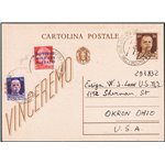 Occup. Anglo Americana - Napoli - 10/12/1943 - Intero postale Imperiale 30 c. “Vinceremo” da Napoli per Okron Ohio (USA) con aff
