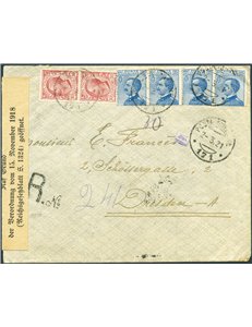 Uff. Post. all'Estero - Levante - Smirne - 2/3/1921 - Raccomandata da Smirne per la Germania (Dresda) affrancata con Michetti 25
