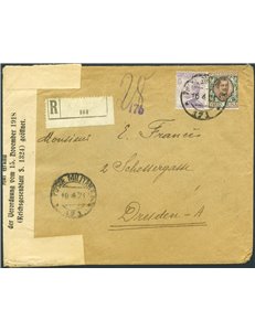 Uff. Post. all'Estero - Levante - Smirne - 10/4/1921 - Raccomandata in tariffa da Smirne per la Germania  (Dresda) affrancata co