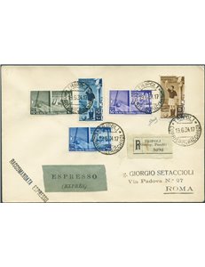 Colonie Italiane - Emissioni Generali - 19/6/1934 -  Lettera filatelica raccomandata espresso da Tripoli per Roma affrancata con