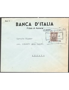 Colonie Italiane - Eritrea - 30/3/1941 - Lettera da Asmara per città. Banca d'Italia recapito a clienti e dipendenti, affrancata