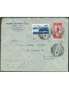 Colonie Italiane - A.O.I. - 15/9/1939 - Lettera via aerea in tariffa da Addis Abeba per Milano affrancata con A.O.I. 75 c. (n° 1