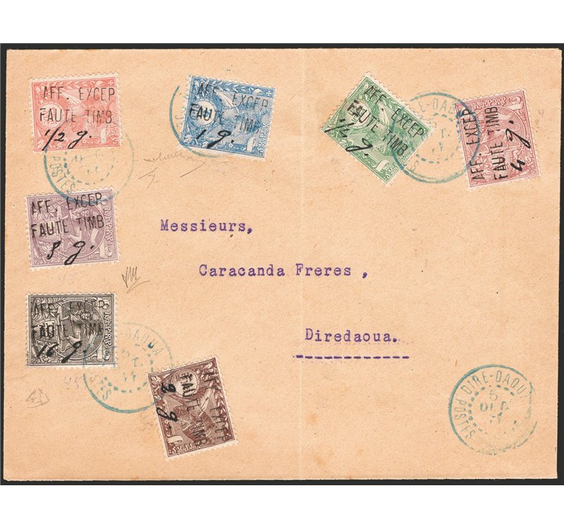 Colonie Italiane - Etiopia - 5/12/1911 - Lettera da Diredaoua per città affrancata con rara serie provvisoria non emessa n° 93/9