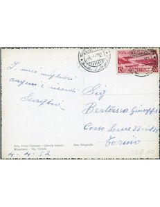 Occup. Straniere delle Colonie - Somalia Afis - 5/4/1952 - Cartolina da Mogadiscio per Torino affrancata con il 45 c. n° 2. Cat.