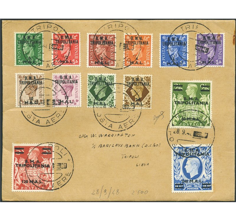 Occup. Straniere delle Colonie - Occupaz. Britannica - Tripolitania - 28/9/48 - Lettera da Tripoli per città affrancata con seri