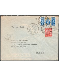 Italia Repubblica - 25/3/1948 - Lettera per via aerea da Torino per Chicago (USA) affrancata con Democratica 10 £ arancio + S. C
