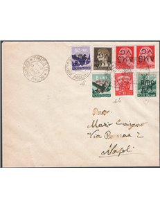 Trieste A - 13/4/1952 - Lettera da Trieste per Napoli affrancata con Venezia Giulia 10 c. + 20 c. x2 con sovrastampa capovolta +