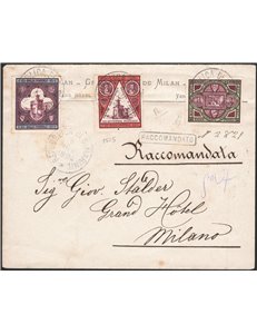 San Marino - 8/11/1894 - Raccomandata da S. Marino per Milano affrancata con serie “Palazzo del Governo”. Al verso timbro d'arri