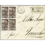 San Marino - 11/8/1923 - Raccomandata da S. Marino per Rimini affrancata con quartina del Mutuo soccorso n° 89, il primo giorno 