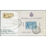 San Marino - 6/11/1937 - Raccomandata da S. Marino per West Orange (U.S.A.) affrancata con foglietto, ridotto in dimensione este