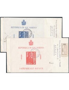 San Marino - 7/11/1941 - Due raccomandate da S. Marino per Milano affrancate con i due foglietti "Lincoln" per nulla facili da r