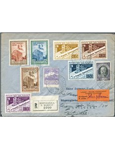 San Marino - 7/5/1943 - Raccomandata in tariffa per la Svizzera affrancata con: Vedute 25 c. violetto + Onofri 45 c. violetto e 
