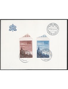 Vaticano - 10/8/53 - Cartoncino ufficiale delle poste vaticane con serie “Cupoloni” P.A. n° 22/23 annullata il primo giorno d'em