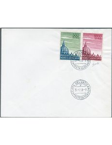 Vaticano - 31/1/1958 - Cupoloni dent. 14 a pettine la serie P.A. n° 33I/34I su FDC. Cert.: ED - Biondi. Cat. € 5.500