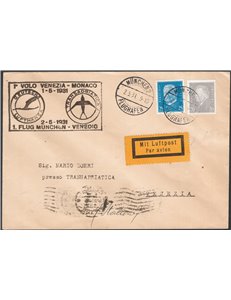Voli - Italia Regno - 2/5/1931 - 1° Volo Monaco - Venezia effettuato da Lufthansa e Transadriatica, n° 239. Cat. € 225
