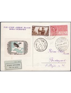 Voli - Italia Regno - 21/3/1933 - 1° Volo Roma - Budapest cartolina, n° 318. Firm.: Biondi. Cat. € 125 