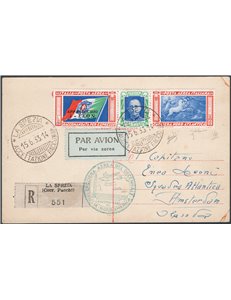 Voli - Italia Regno - 15/6/1933 - Aerogramma della Crociera Balbo da La Spezia per Amsterdam, affrancato con omologo francobollo