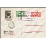 Voli - Colonie Italiane - Egeo - 8/4/1937 - 1° Volo Rodi - Haifa viaggiato per raccomandata. Al verso timbri di arrivo e transit