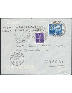 Voli  - Italia Regno - 19/3/1940 - 1° Volo inaugurale Roma - Locarno effettuato da “Swiss Air”, n° 525. Cat. € 125