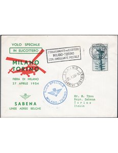 Voli - Elicottero - 27/4/1954 - 1° Volo Milano - Torino, n° 578. Cat. € 40 