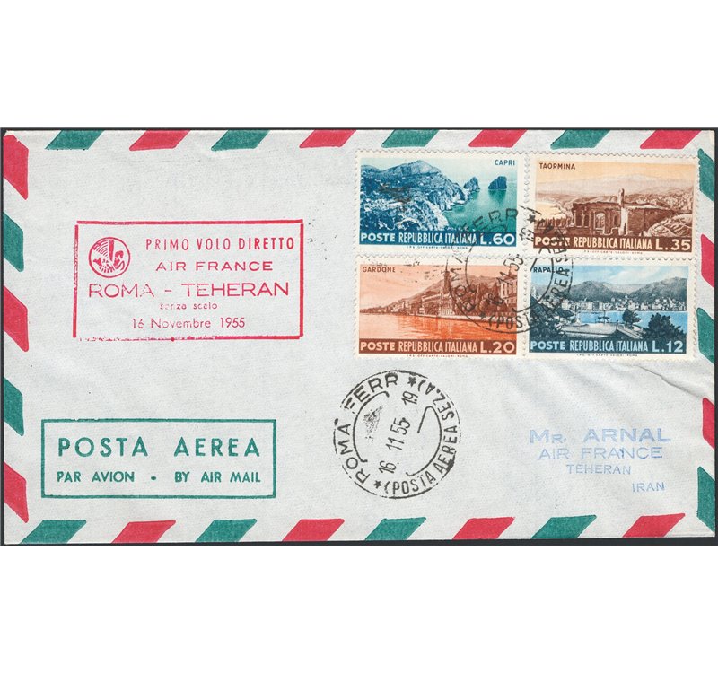 Voli - 16/11/1955 - 1° Volo Roma Teheran Air France, Pell n° 639. Cat. € 120