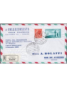 Voli Speciali - Italia Repubblica - 1958 - Volo speciale del presidente Gronchi in Brasile, P.A n° 837. Cat. € 80
