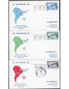 Voli - Italia Repubblica - 1961 - Visita del Presidente Gronchi in America latina, i tre aerogrammi regolarmente viaggiati sul v