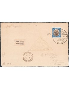 Voli Zeppelin - 1931 - Cartolina imbarcata sul volo di ritorno del Viaggio in Islanda affrancata con 1 kr. dell'omologa serie di