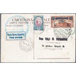 Voli Zeppelin - San Marino - 29/5/1933 - Volo di ritorno, lancio su Nettuno, cartolina affrancata con 3 £ Zeppelin annullata con