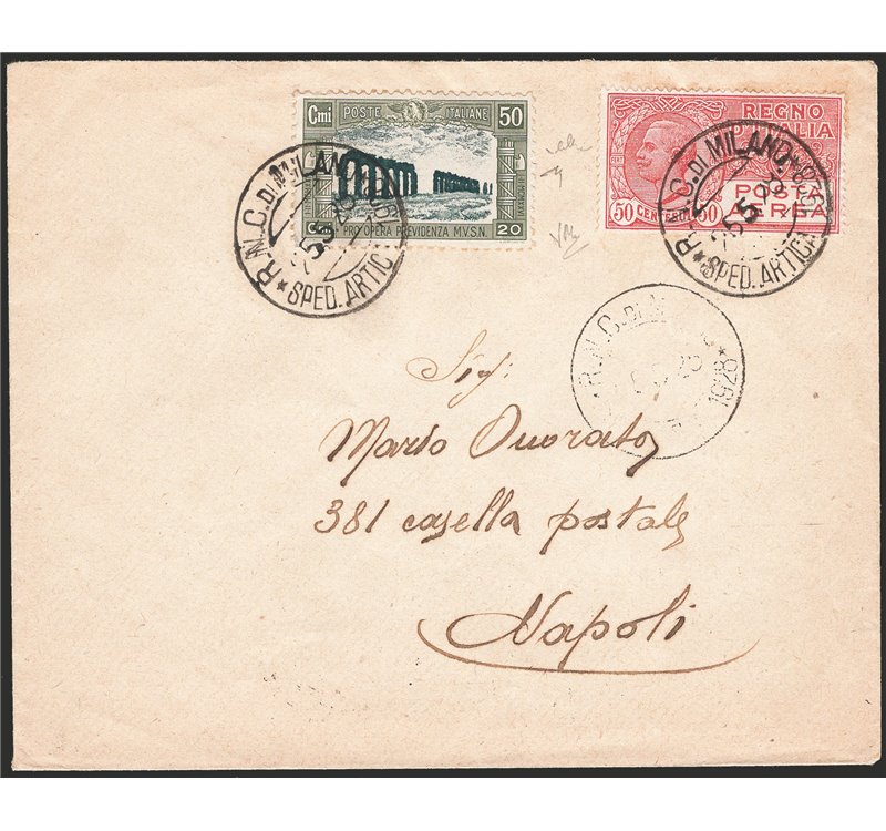 Annulli di Navigazione - Spedizioni Polari dirigibile Italia - 25/05/1928 - Lettera partita dalla nave “Città di Milano” per Nap