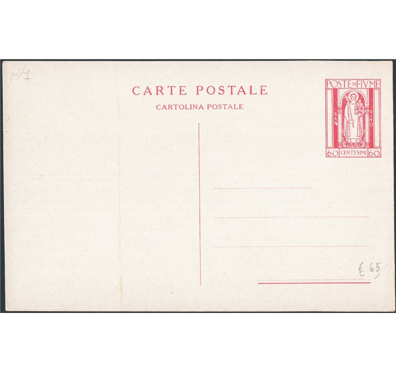 Interi Postali - Fiume - 1922 - S. Vito 60 c. rosso, n° C12 nuovo
