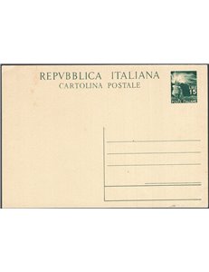 Interi Postali - Italia Repubblica - 2/7/1949 - Democratica 15 £ verde scuro, n° C141 nuovo. Cat. € 40