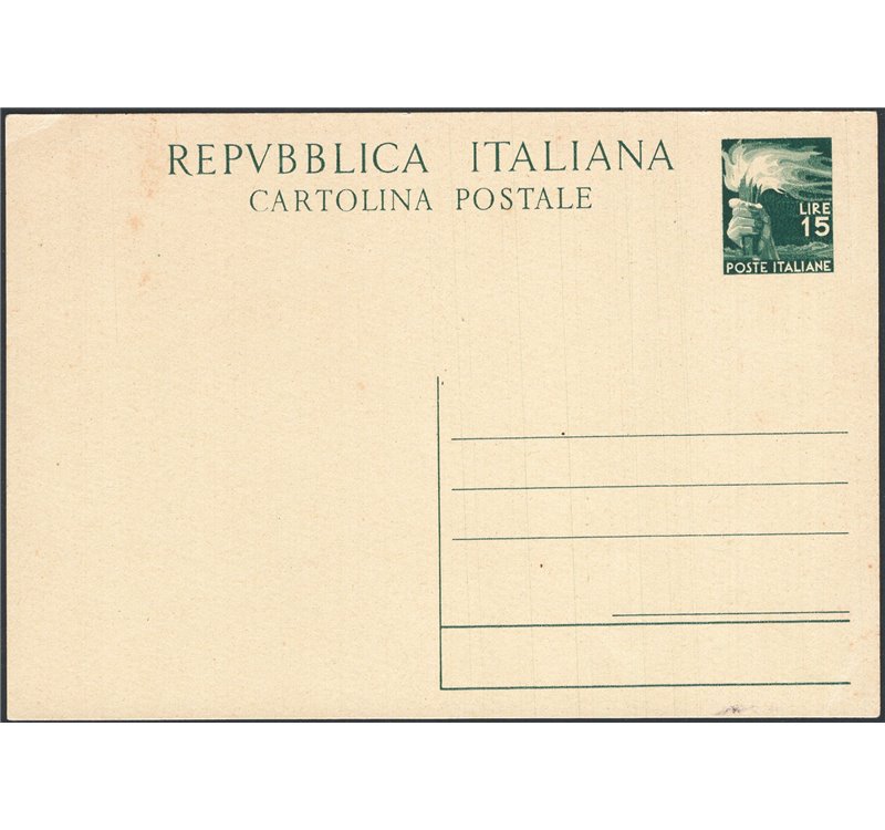 Interi Postali - Italia Repubblica - 2/7/1949 - Democratica 15 £ verde scuro, n° C141 nuovo. Cat. € 40