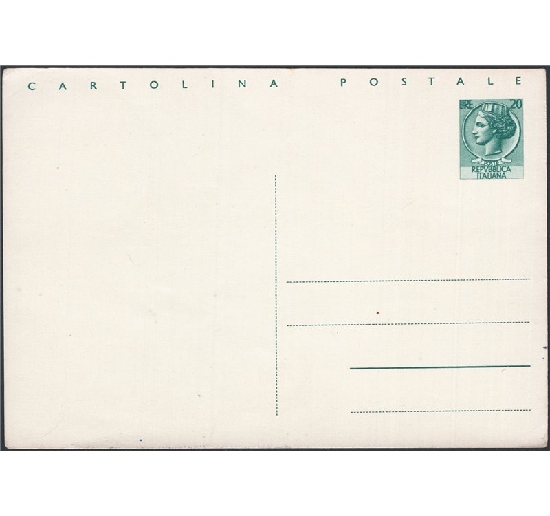 Interi Postali - Italia Repubblica - 12/3/1954 - Siracusana 20 £ verde, n° C154 nuovo. Cat. € 40