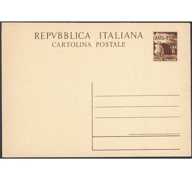 Interi Postali - Trieste A - 16/9/1950 - Democratica 6 £ bruno, n° C12 nuovo. Cat. € 100