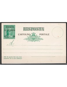 Interi Postali - San Marino - 1924 - Libertas Provvisorio con soprast "Repubblica di S. Marino C.mi 30" e righe apposta sulla ri