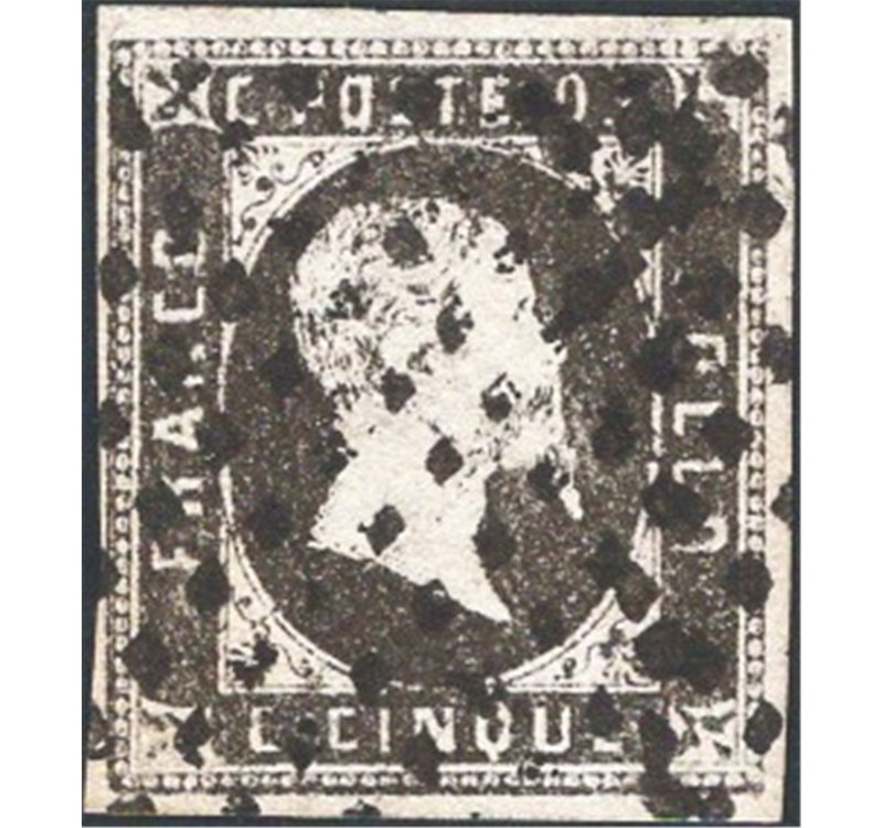 Sardegna - 1851 - Vittorio Emanuele 5 c. nero, n° 1. Cert.: Bolaffi. Cat. € 5.500 (U)