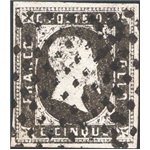 Sardegna - 1851 - Vittorio Emanuele 5 c. nero, n° 1. Cert.: Bolaffi. Cat. € 5.500 (U)