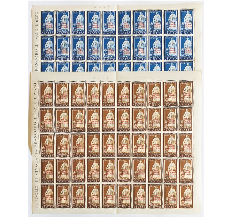 Egeo - 1938 - Giotto, serie n° 109/10 in fogli. Cat. € 625 (**)