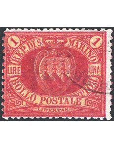 1892 - Stemma 1 £ carminio, n° 20. Cert.: Cilio. Cat. € 1.400 (U)